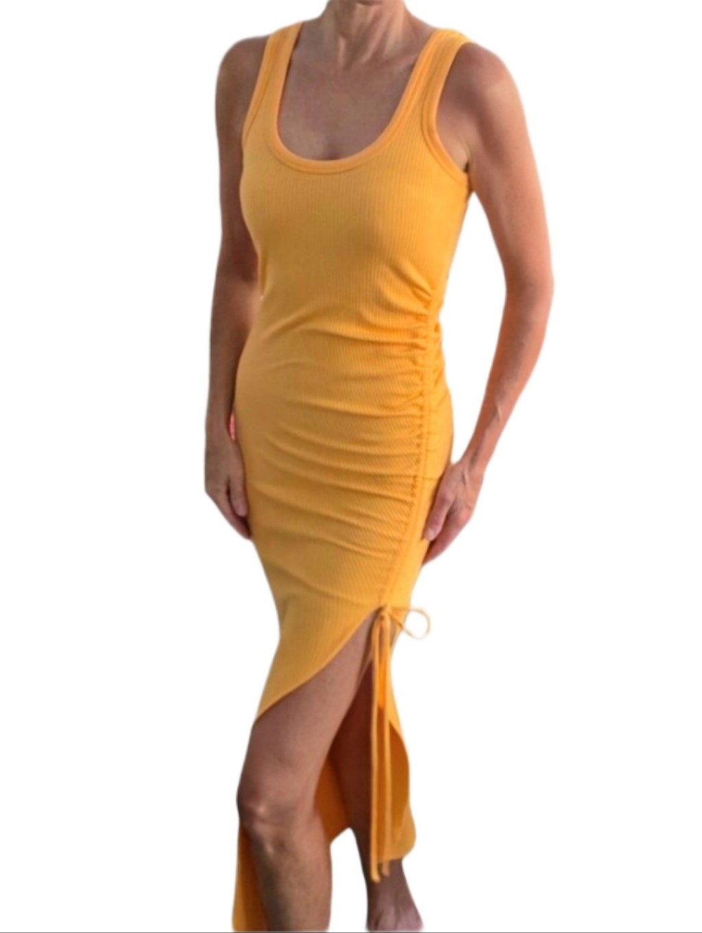 Nwt. The Range Nyc Alloy Rib Cinched Midi Dress In Light Orange